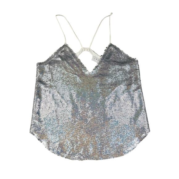 IRO - Ernet Sequin Crepe Sleeveless Cami Tank Top in Silver - Picture 1 of 5